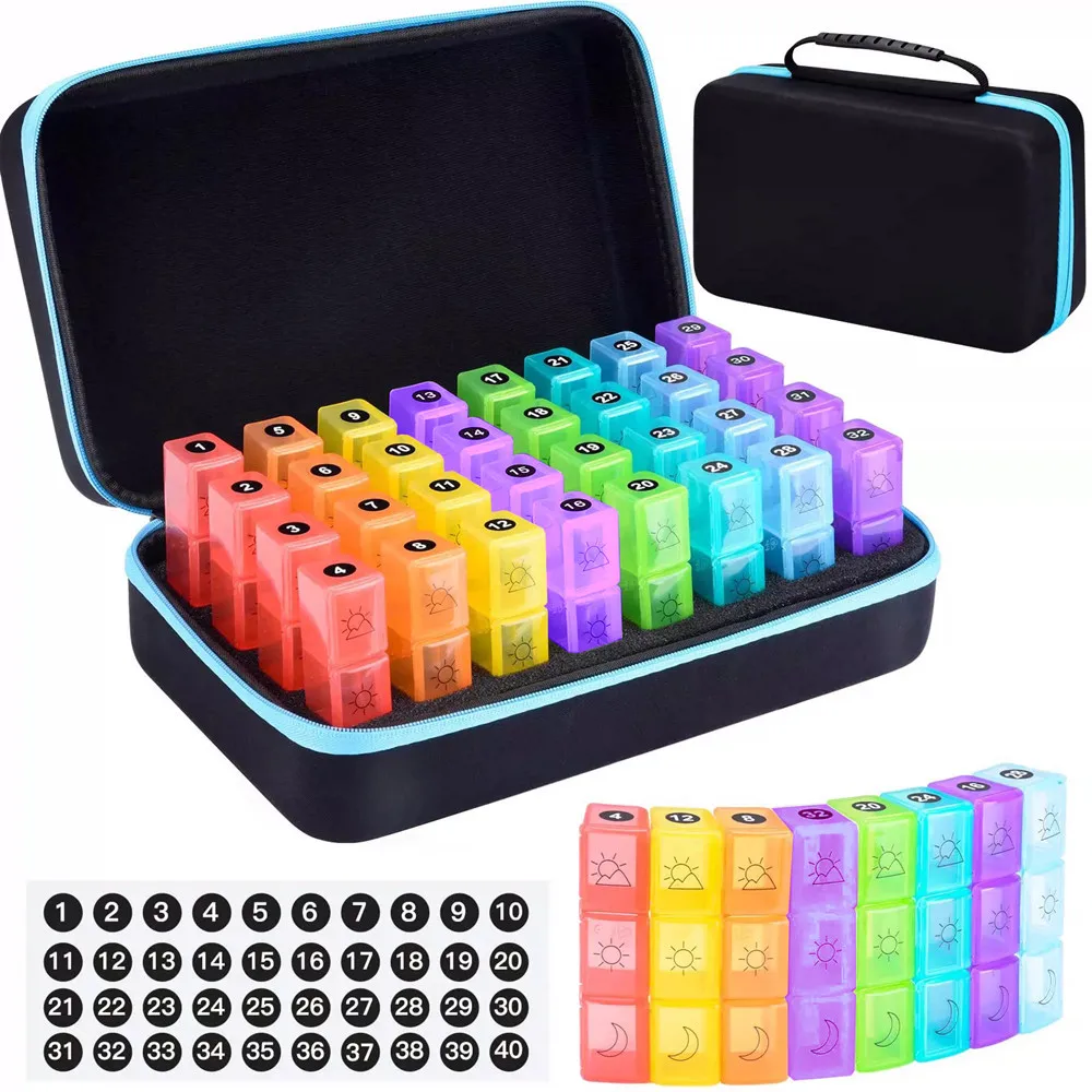 Deluxe Monthly Pill Organizer with 32 Compartments and Durable Travel Case