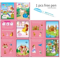 Magical Reusable Water Drawing Coloring Book for Early Education - Dinosaur, Princess, Ocean World, Letters Themes (Princess 1book 1pen)
