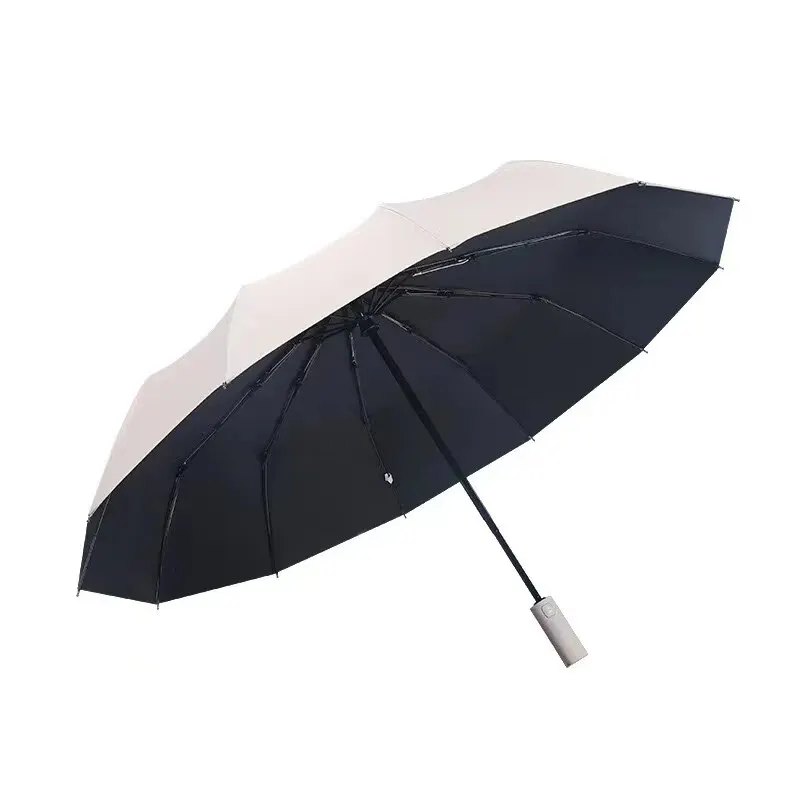 12-Bone Fully Automatic Folding Umbrella Black Glue UV-Resistant Durable Keel Three-Fold Umbrella Practical Beach Essentials Umbrellas & sun shelters