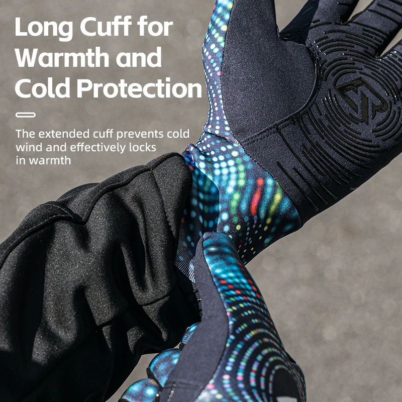 ROCKBROS Cycling Gloves Winter Warm Fleece Long Finger Gloves Mountain Road Cycling Gloves Full Finger Lengthened Wrist Guards 5