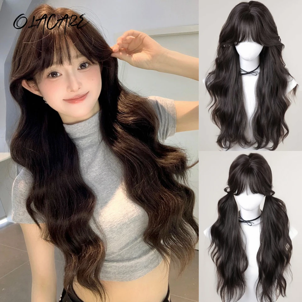 Synthetic Wigs for Women Brown Long Wavy Heat Resistant