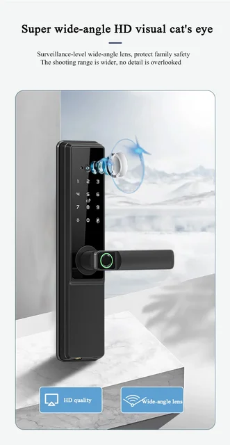 Glomarket Digital Handle Tuya App Smart Home Lock Keyless Entry Electronic Fingerprint Smart Door Lock With Cat Eye 4