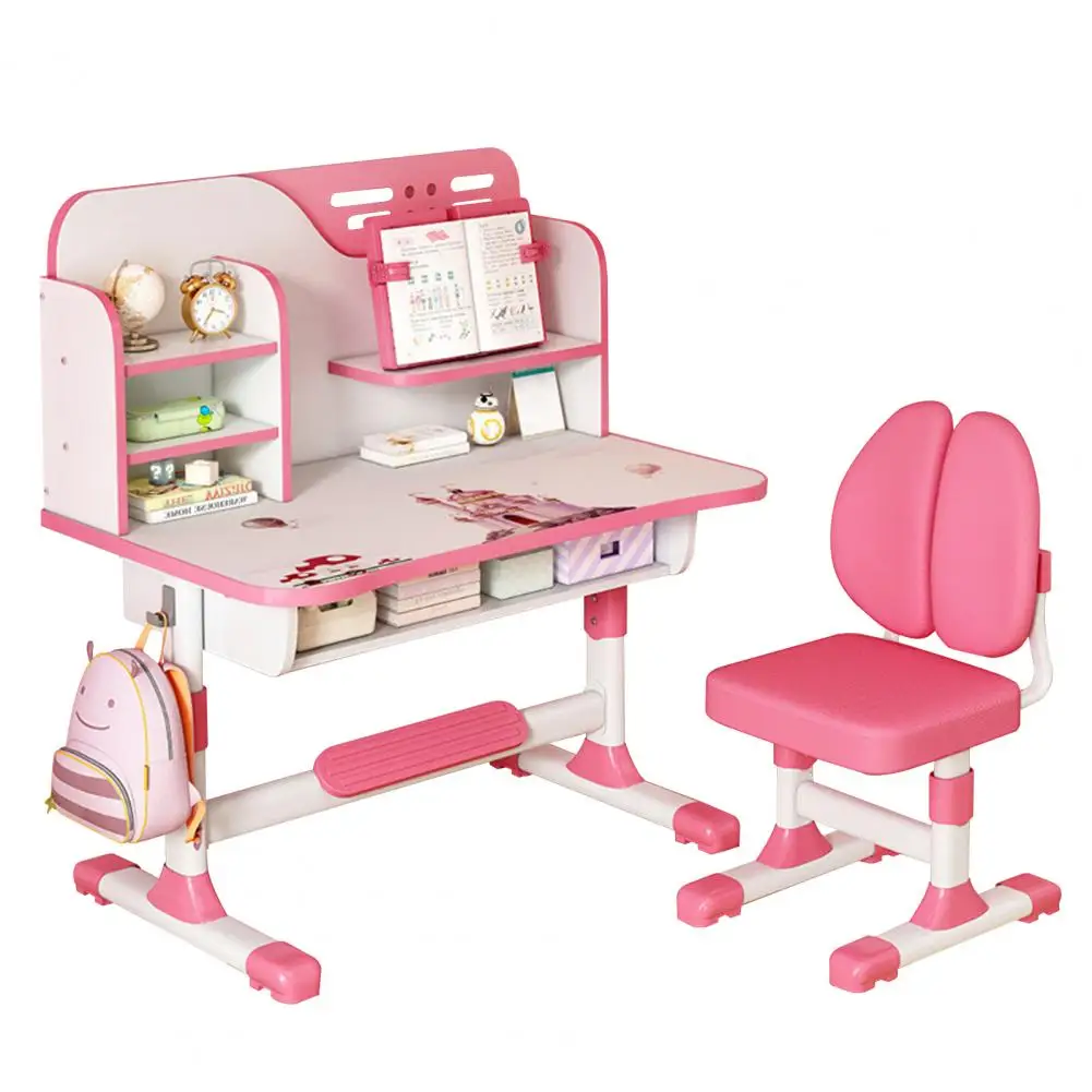 2Pcs/Set Kids Study Desk Chair Set, Height Adjustable Children School Study Table Chair Set with Astronaut Pattern Desk Chair 2