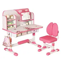 2Pcs/Set Kids Study Desk Chair Set, Height Adjustable Children School Study Table Chair Set with Astronaut Pattern Desk Chair 2