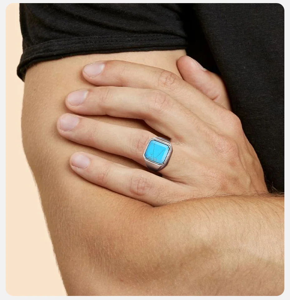 Vnox Naturstein-Siegelring für Herren, geometrisches quadratisches Top-Stempel-Fingerband, Edelstahl-Anel für Herren, Anillos De Hombre – Detail 5