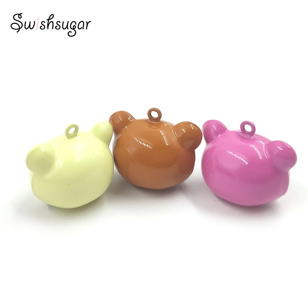 Lovely Metal Animal Enamel Bear Cartoon Bell Charms For Cat Dog Pet Craft Pendant Hanging Jewelry Finding Accessories