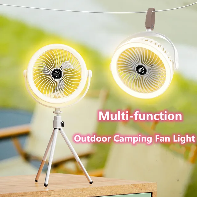 Outdoor Camping Fan Rechargeable Desktop Portable Circulator Wireless Ceiling Electric Fan Light Mini Standing LED Fan Lamp 2