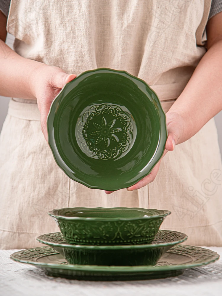 Alívio barroco pratos cerâmicos e tigelas, estilo palácio, Vintage