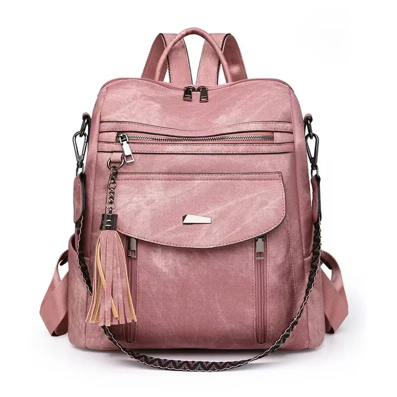 New Fashionable Women's Double Shoulder Backpack Large Capacity Retro Messenger Bag Casual Lady Bag