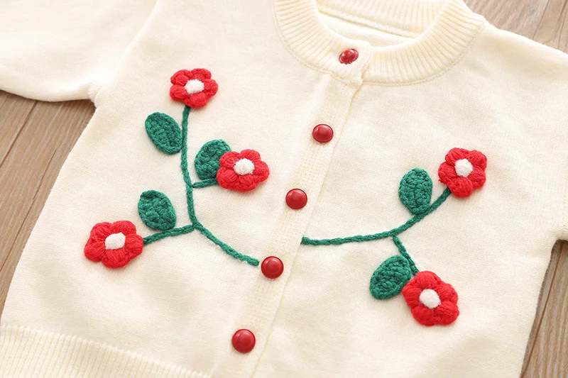 아동복 세트, 꽃과 잎 장식, 가디건 및 플리츠 스커트, 스웨터, 여아 겨울 의류, 2-6 세