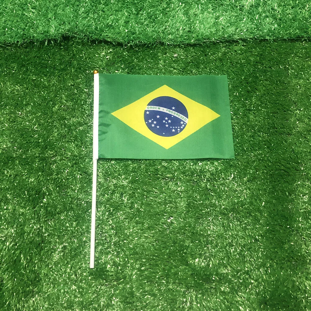 14x21cm Brazil's national flag hand waving flags with Plastic poles Brazil hand… - Image 4