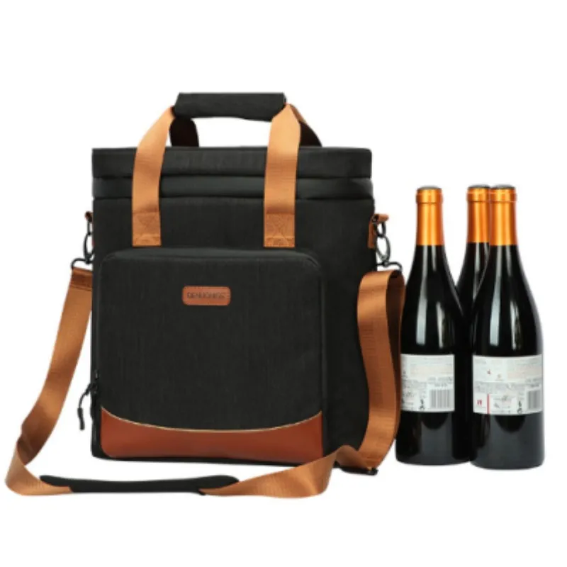 1PC Wine Beer Cooling Bag Leakproof Picnic Drink Cooler Storage Vintage Leather Refrigerator Portable Thermal Camping Tool