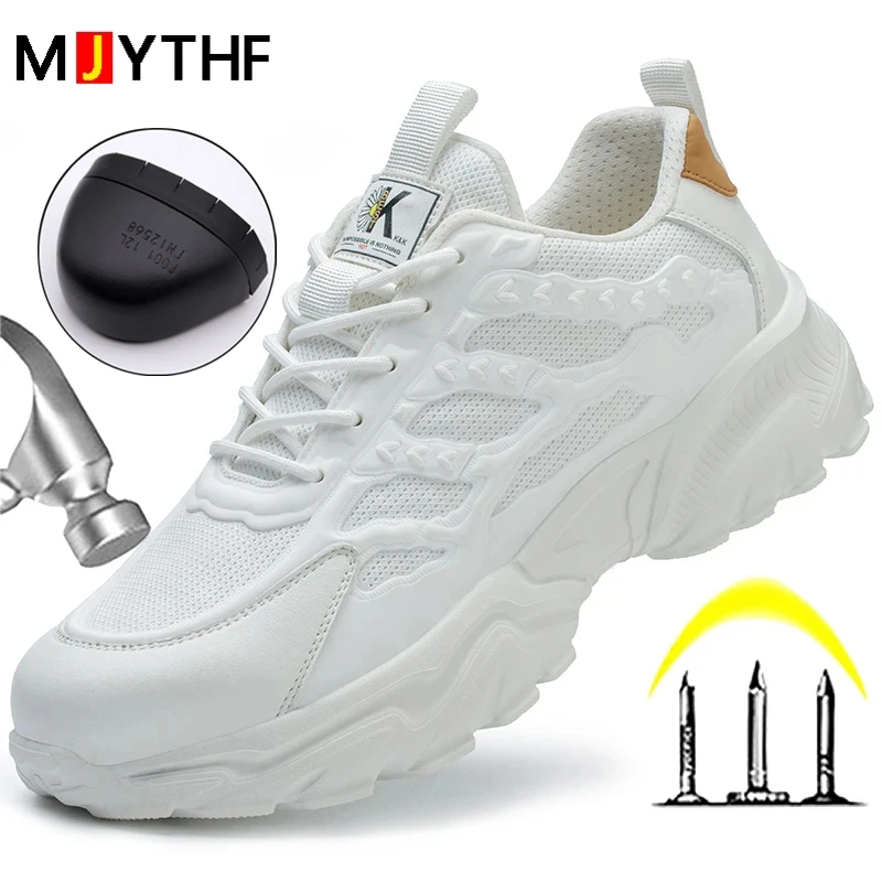 White Safety Shoes Men Steel Toe Boots Work Sneakers Anti-smash Anti-puncture Indestructible Shoes Sport Men Protective Shoes