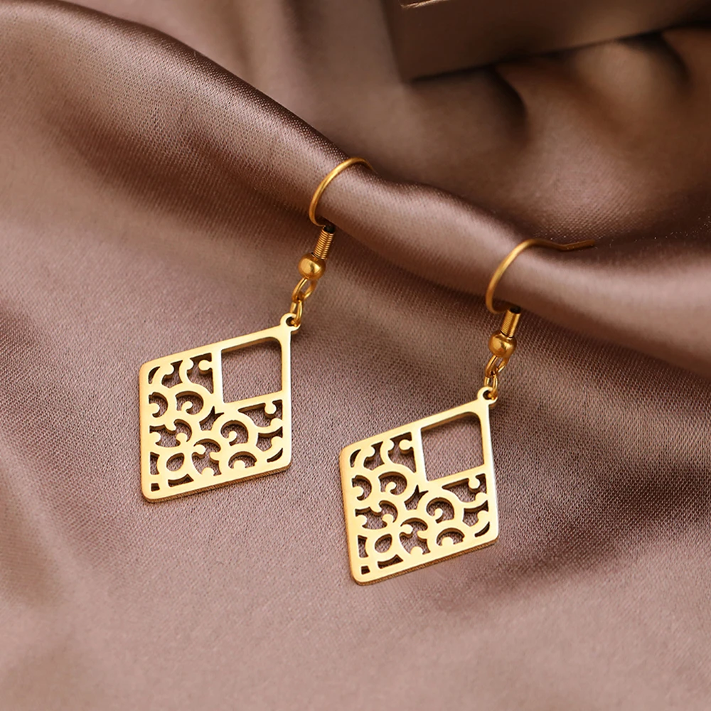 StainlessSteelEarringsTrendyFineBohoRhombusRetroPattern