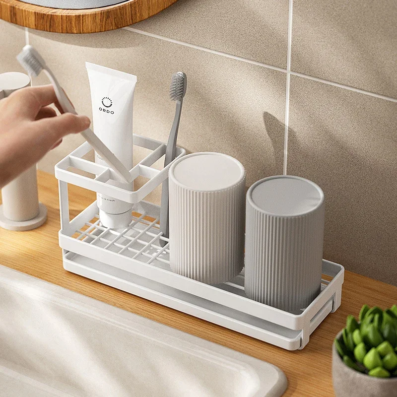 

Multifunctional Toothbrush Toothpaste Shelf Bathroom Mouthwash Cup Razor Holder Stainless Steel Washing Utensils Rack Organizer