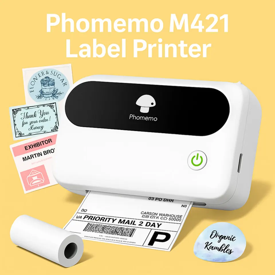 Phomemo Impresora térmica de etiquetas con etiquetas térmicas blancas