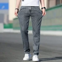 2024 Summer New Men's Loose Gray Jeans Fashion Casual Stretch Straight-leg Denim Pants Male Light Blue Men's Trousers 2