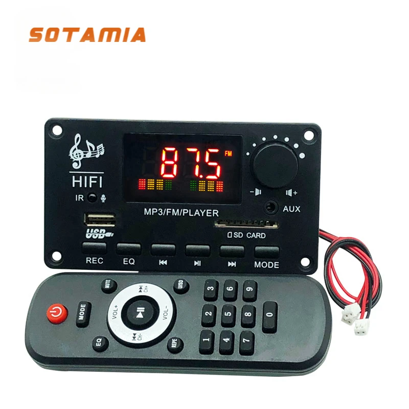 SOTAMIA Bluetooth Power Amplifier Audio Decoding Board 2x50W Stereo Mini Amp Color Screen with Recording Call Lossless Radio 12V