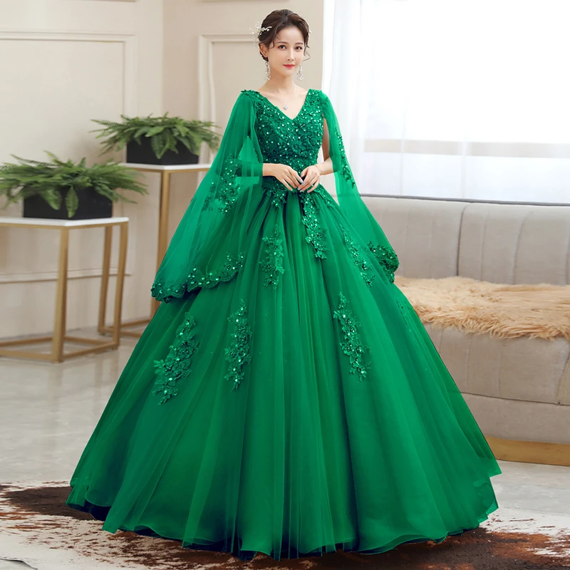 

Green V Neck Appliques Shiny Evening Dress Blue Elegant Prom Gown 2024 Tulle Vestidos De Fiesta Elegantes Para Mujer