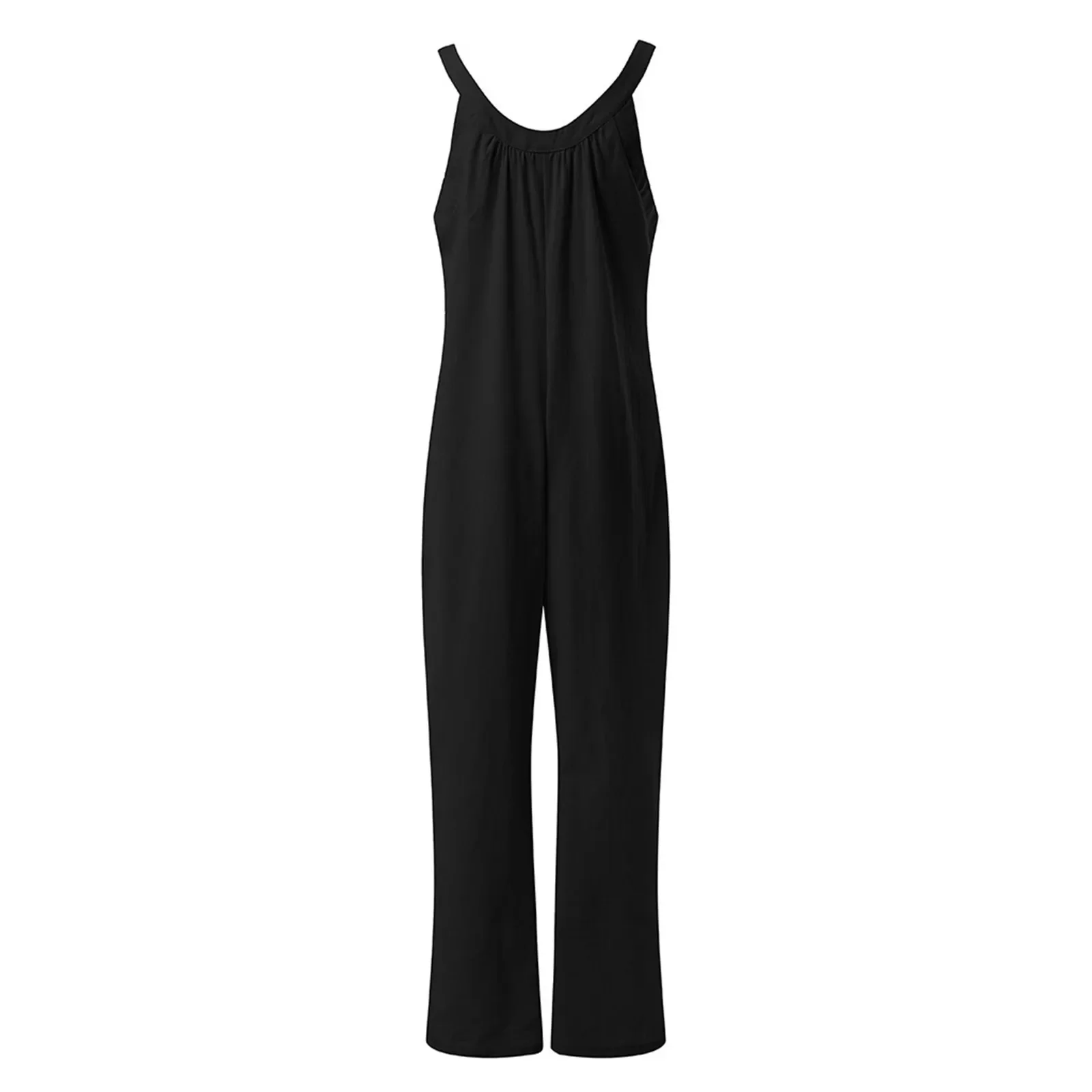 Women Casual Loose Cotton Linen Solid Pockets Jumpsuit Overalls Wide Leg Cropped Pants Jumpsuits for Women 5