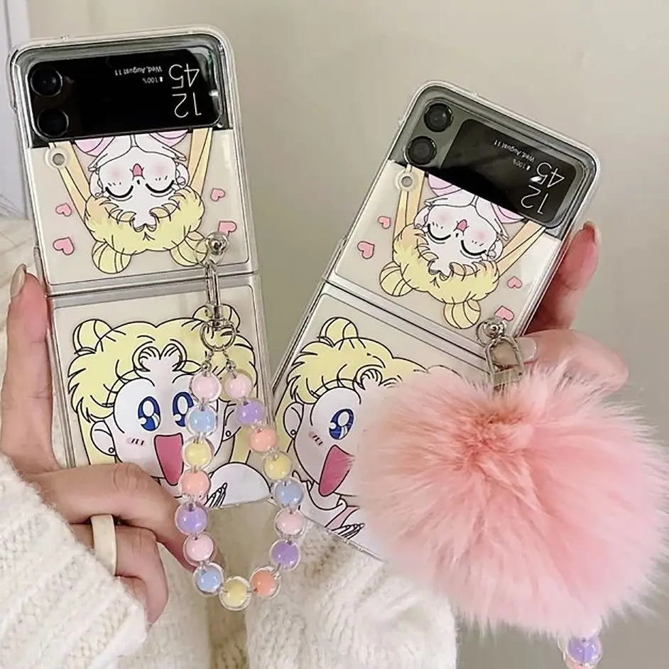 Custodia Z Flip 3 Per Samsung Galaxy Z Flip 3 5G Supporto Simpatico Cartone Animato Trasparente Indietro Zflip3 Zflip 3 Cover Per Telefono Per Galaxy 