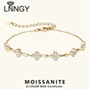 Lnngy 2mm Moissanite Bracelet 925 Sterling Silver Four-leaf Flower Adjustable Chain Bracelets for Women Girl Charm Hand Jewelry
