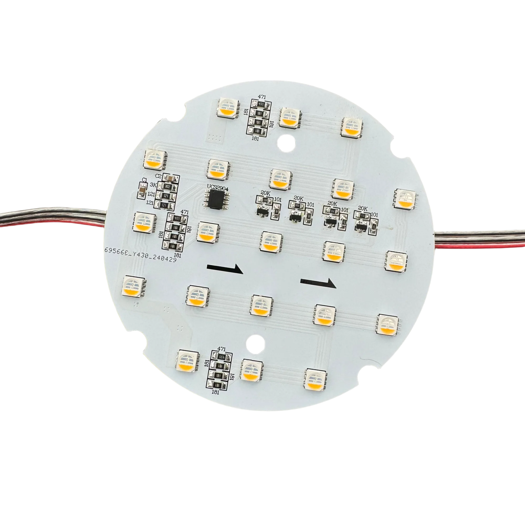 10 Pixels/Set 90mm PCBA UCS2904-RGBW(6500K) IC Addressable RGBW Pixel Light DC24V Input non-waterproof with 3Pin 20cm Clear Wire