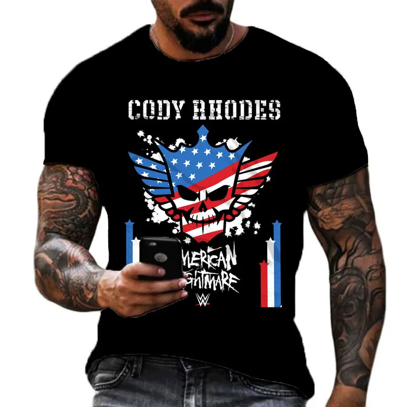 2023 Summer Men's 3D Printing Famous Wrestler Cody Rhodes T-shirt Children's Street Round Neck Sports Large Top