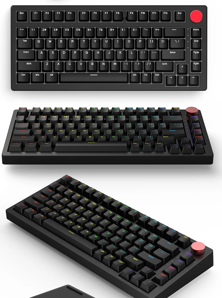 GANSS GS 3075T 기계식 키보드, 3 가지 모드, 2.4G, USB, 블루투스 무선 키보드, 핫 스왑 RGB 라이트, E스포츠 게이머 키보드 선물