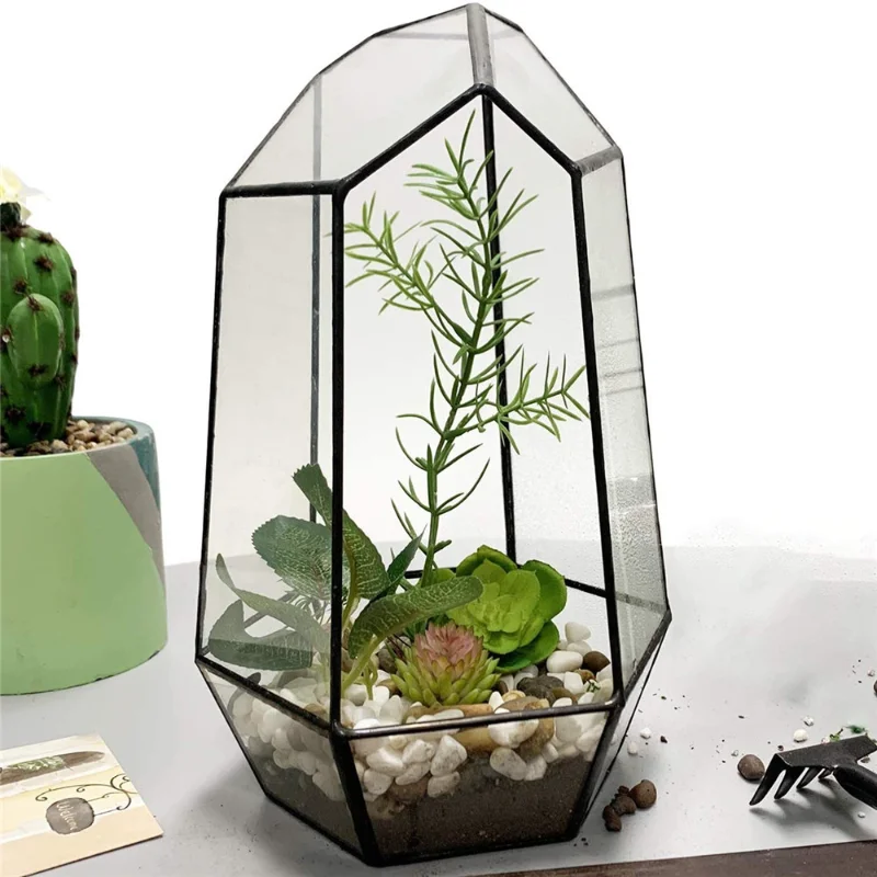 Large Prismatic Glass Flower House, Fleshy Moss Micro Landscape, Ecological Bottle, Green House, Six-sided Cut, Home Decor