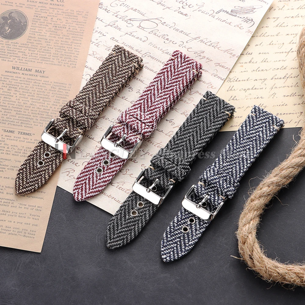 Vintage Weave Leather Nylon Quick Release Watch Band - Classic Replacement Wristband