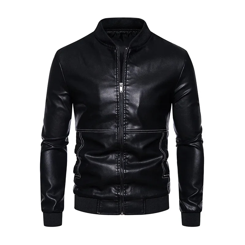 

PU Leather Coat Versatile Jacket Youth Motorcycle Baseball Collar Sewn Jacket