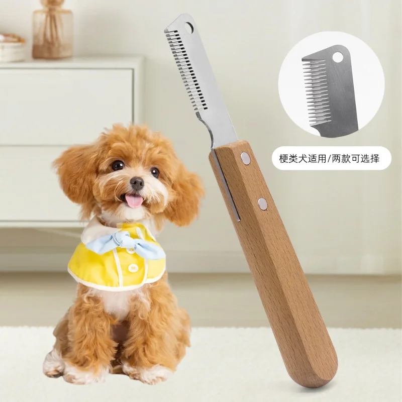 Professional Dog Comb with Stainless Steel Blade Wooden Handle Pet Hair Remover Grooming Tool for Undercoat Stripping