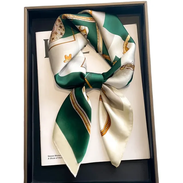 Foulard carré de luxe pour femmes, châle en soie, sensation de soie, Hijab en Satin, enveloppes de mode, bandes de cheveux, ruban, bandeau Bandann 1