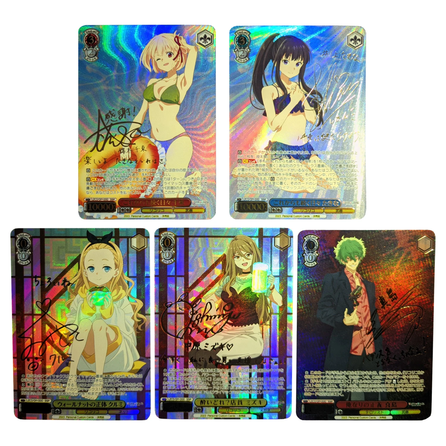 

5Pcs/set Lycoris Recoil Signature Refraction Color Flash Card Nishikigi Chisato Inoue Takina Game Anime Collection Card Gift Toy