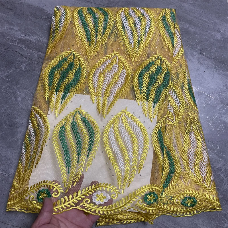 

5 ярдов, новинка, Лидер продаж, французское кружево с бусинами, высококачественный африканский тюль, шнур, Кружевная Сетка, вышитая ткань для свадьбы PS05606