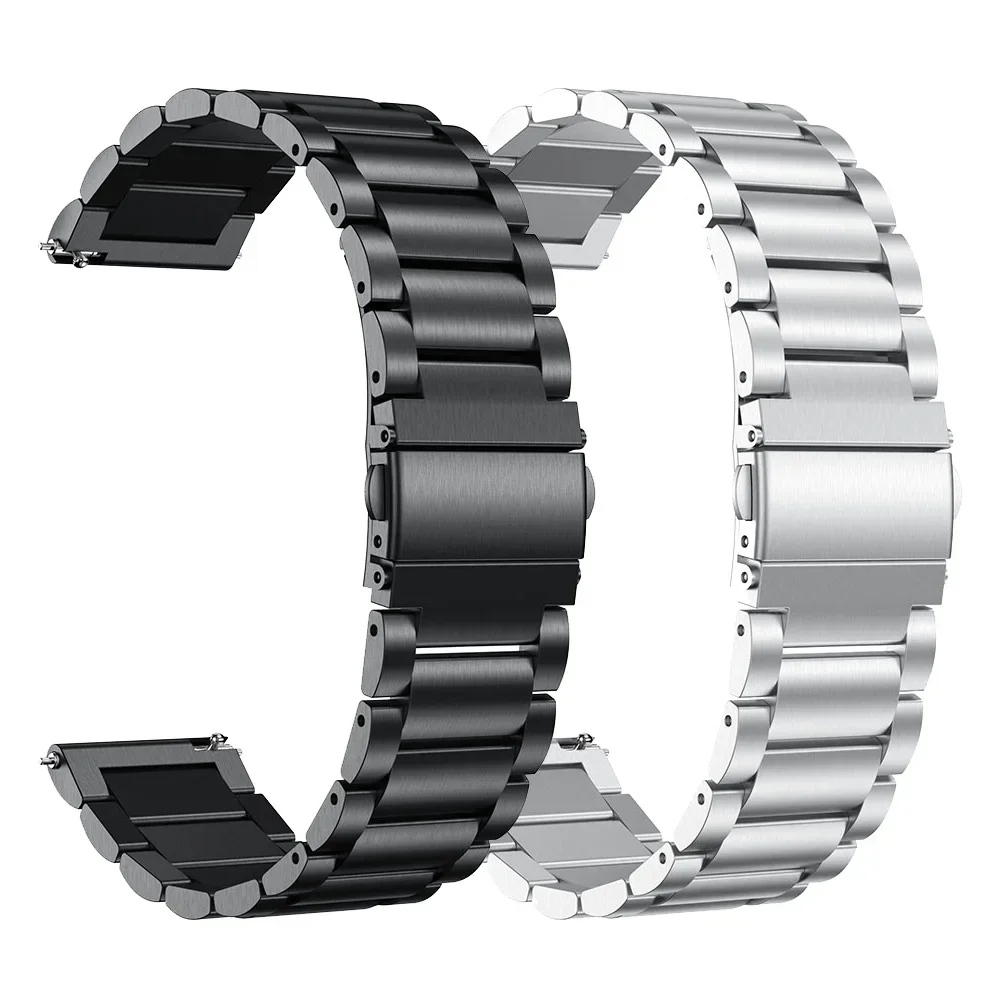 Premium 22mm Stainless Steel and Leather Watch Band Bracelet