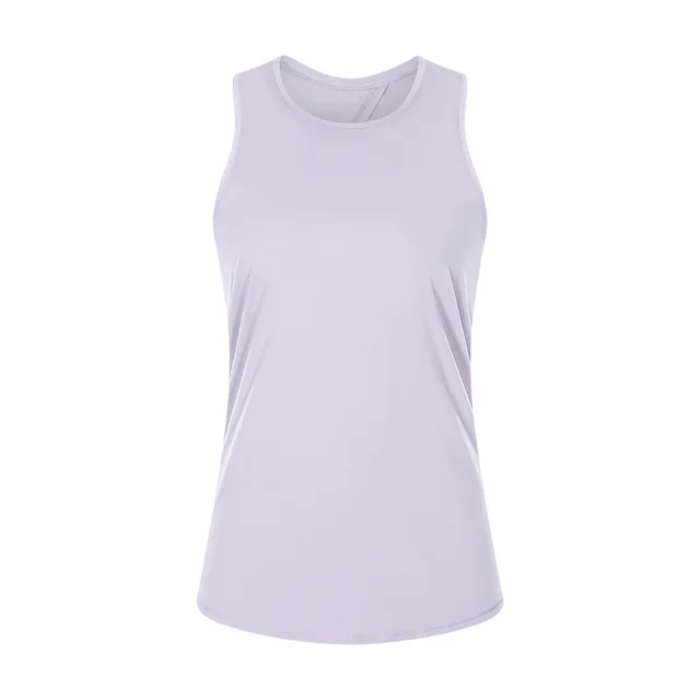 Solid Color Fitness Women Tank Top Back Strap Yoga Shirt Vest Loose-fitting Blouse Gym Clothe Breathable Quick-drying Sportswear light purple lotus