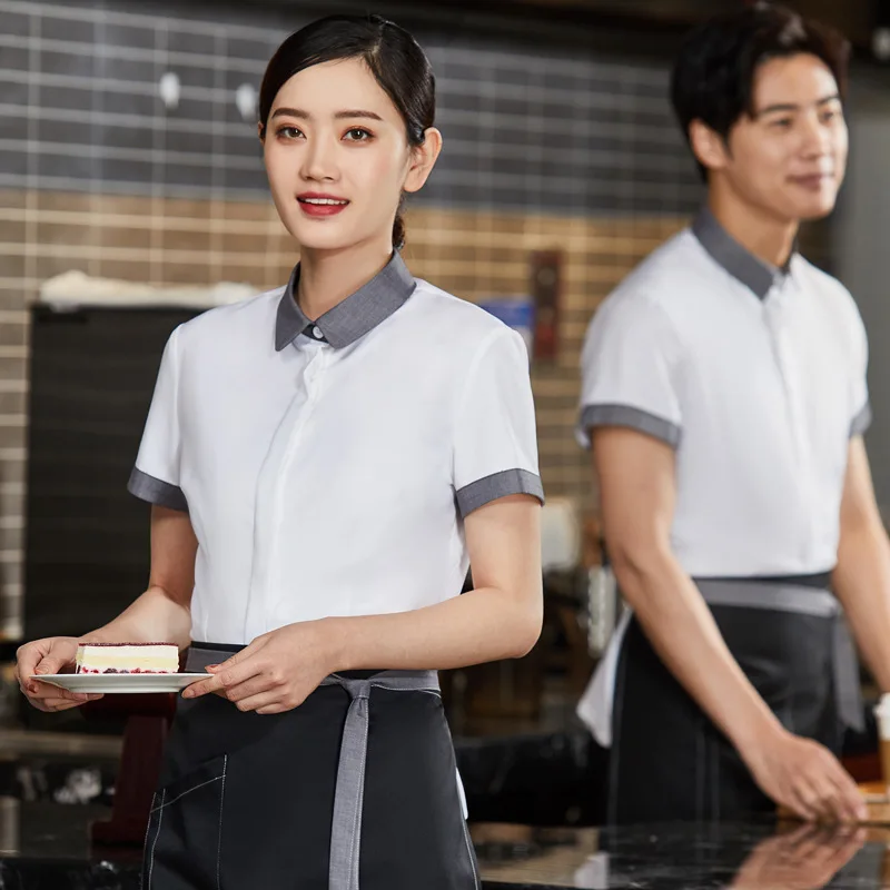 

Western Restaurant Coffee Shop Milk Tea Waiter Workwear Front Desk Sales Jewelry Gold Staff Suit Wholesale Summer Half Female