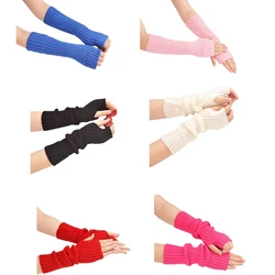 Fingerless Long Mittens Knitted Arm Warmers with Thumb Hole Winter Warm Sleeves