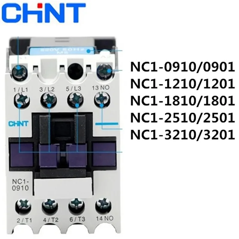 Chint-contator Elétrico da C.a. Nc10910 Cjx2 Lc1 1810 2510 3210 0901 1201 1801 3201 9a 12a 18a 25a 32a 380v Montagem do Trilho do Ruído