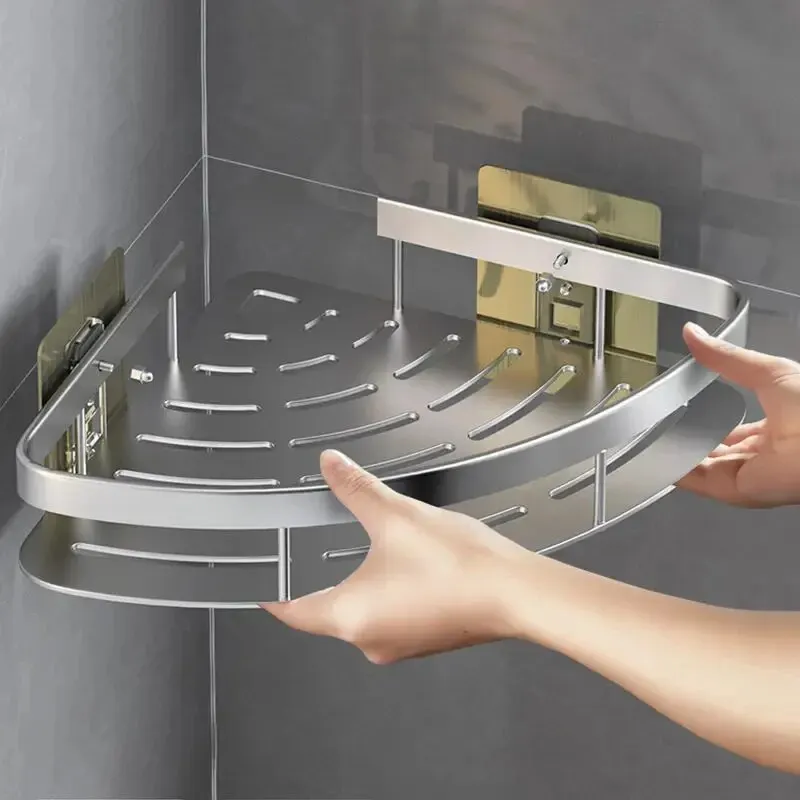 Bathroom Shelf Kitchen Storage Organizer Aluminum Alloy Shampoo Rack Shower Shelf Bathroom Accessories No Drill