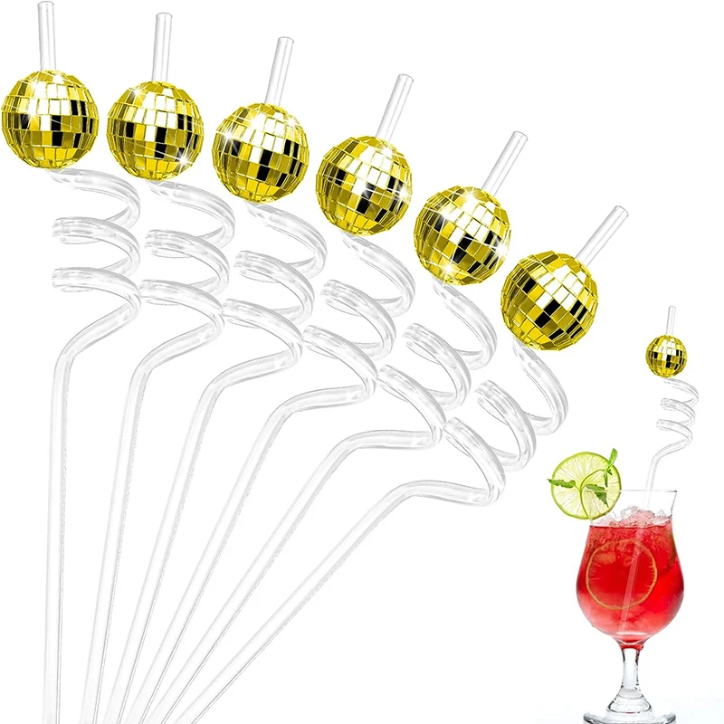 Mirror Disco Ball Straws 1PC 70s Party Decoration Birthday Wedding Supply Cocktail Drinking Straw