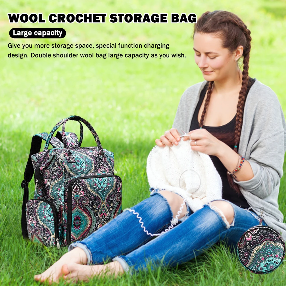 Portable Knitting Needles Organizer Backpack Large Capacity Storage Backpack Lightweight Wear-resistant Sewing Crochet Hooks