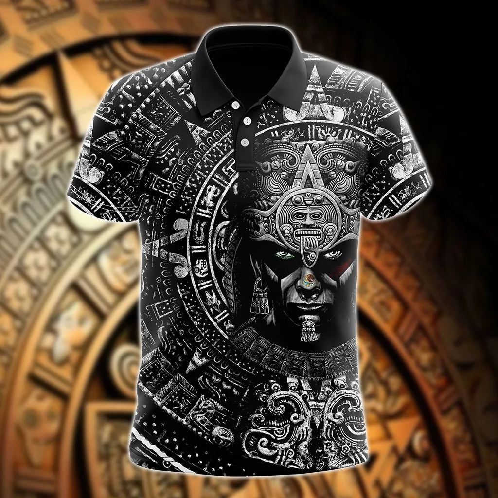 Mexiko Azteken Wappen & Schädel 3D All Over Gedruckt Mode Herren Poloshirt Sommer Unisex Casual Button Poloshirt POP24 – Detail 8