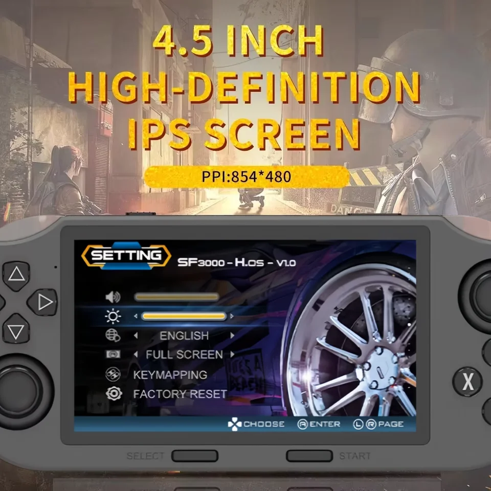 SF3000 Console di gioco portatile retrò con sistema Linux, schermo IPS da 4,5 pollici 854*480, batteria da 3000 mAh, lettore video tascabile portatile._voghion.com