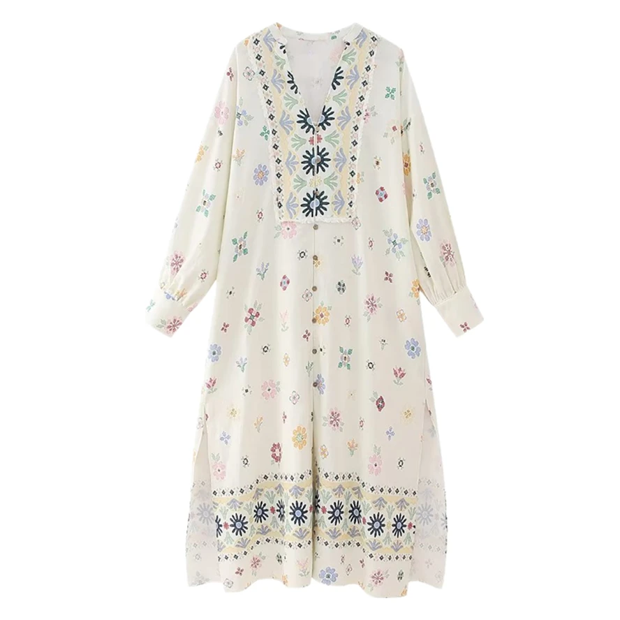 

Dave&Di Fashion Ladies Moroccan Retro Bohemian Print Loose Dress Geometric Floral Casual Vacation Dress Women