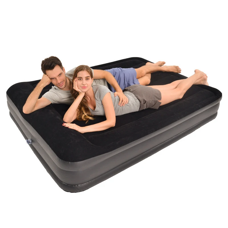PVCVelvetInflatableMattressBlackDoubleBedBlowUpCampingBeach