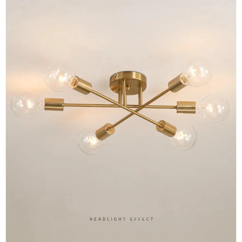 Moderní strop světel příslušenství severská semi spláchnout namontovat lamp kartáčovaný starožitný zlato osvětlení 6-light domácí dekorace pro žití pokoj postel