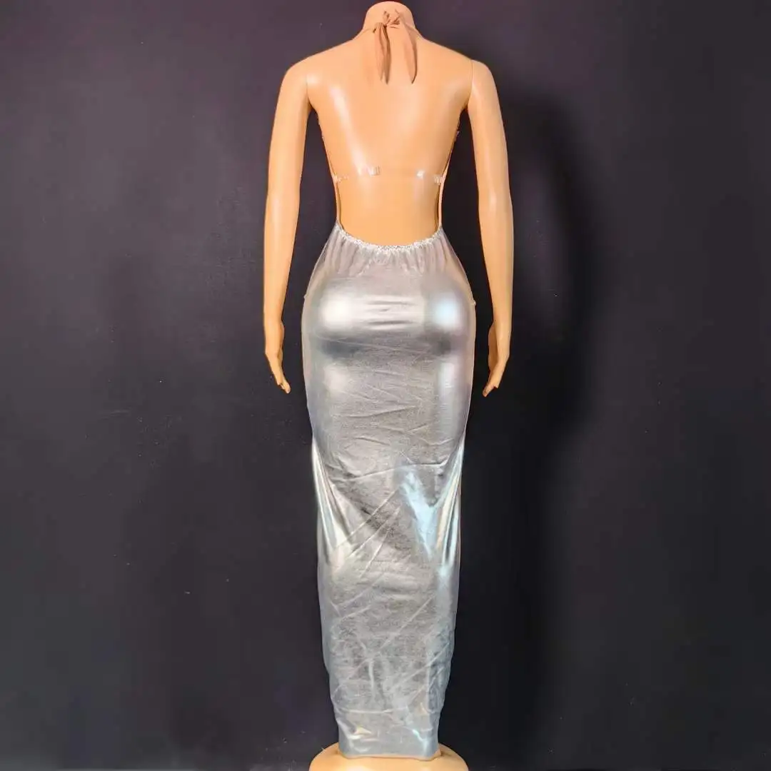 Party Birthday Stage Performance Costume Sparkly Rhinestone Long Dress For Women Backless Sexy Night Evening Drag Queen Outfit